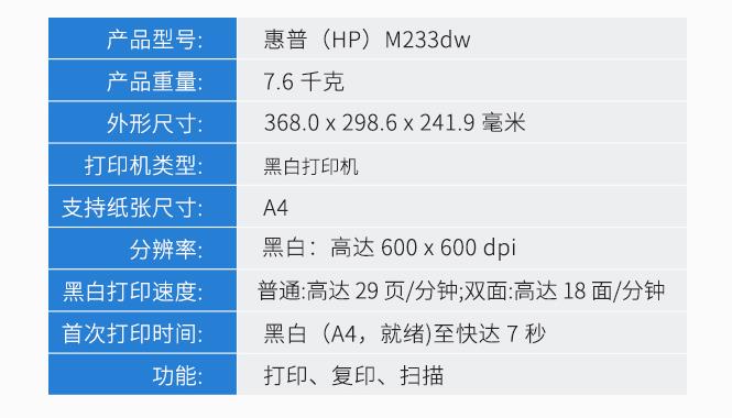 惠普（HP）M233dw A4黑白激光一体机1